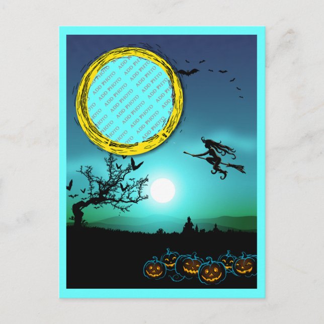 Halloween Witch, Jack o' Lanterns, Photo Frame Postcard (Front)