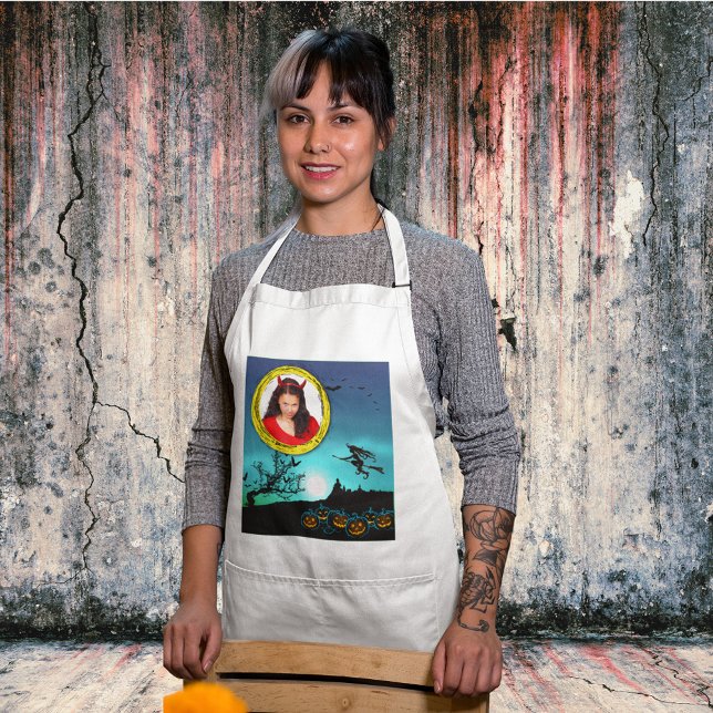 Halloween Witch, Jack o' Lanterns, Photo Frame Standard Apron (Halloween Witch, Jack o' Lanterns, Photo Frame Adult Apron)