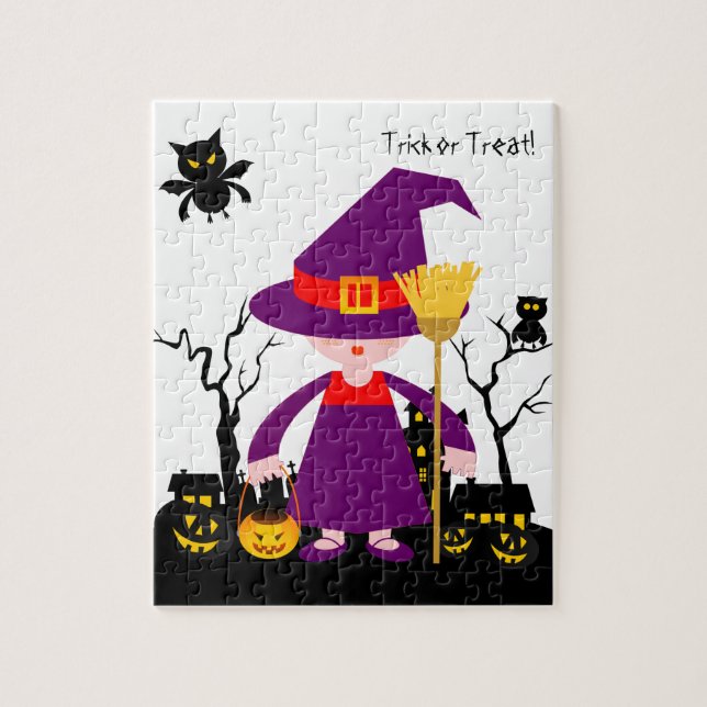 Halloween witch kid goes trick or treating jigsaw puzzle (Vertical)