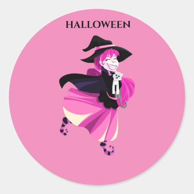 Halloween witch kids stickers. classic round sticker (Front)