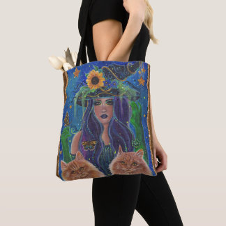 Halloween witch kitty art by Renee Lavoie Tote Bag