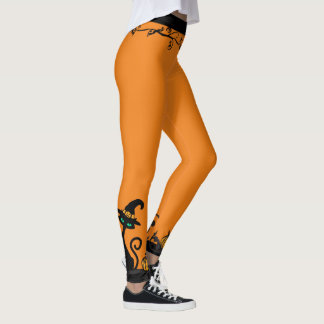 Halloween Witch Large Side Black Cats Leggings