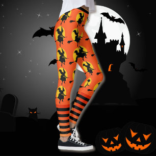 Halloween Witch Leggings Womens Orange Yoga Pants