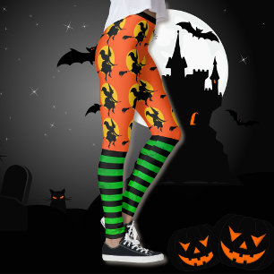 Halloween Witch Leggings Womens Orange Yoga Pants