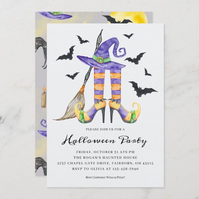 Halloween Witch Legs and Hat Party Invitation (Front/Back)