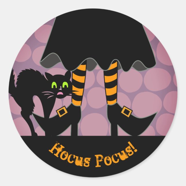 Halloween Witch Legs Black Cat Hocus Pocus! Classic Round Sticker (Front)