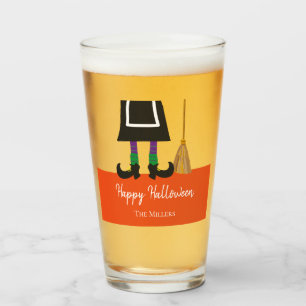 Halloween Witch Legs & Broom Personalised Glass
