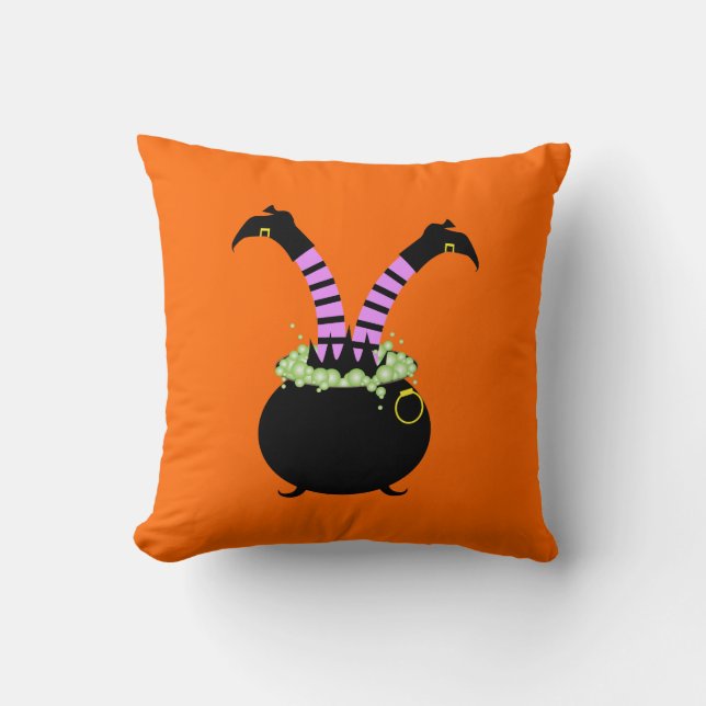Halloween Witch Legs in Black Pot Cushion (Front)