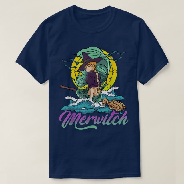 Halloween Witch Mermaid Merwitch Crossover  T-Shirt (Design Front)