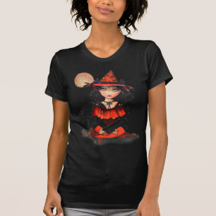 Halloween Witch Moon Cat T-Shirt by Molly Harrison