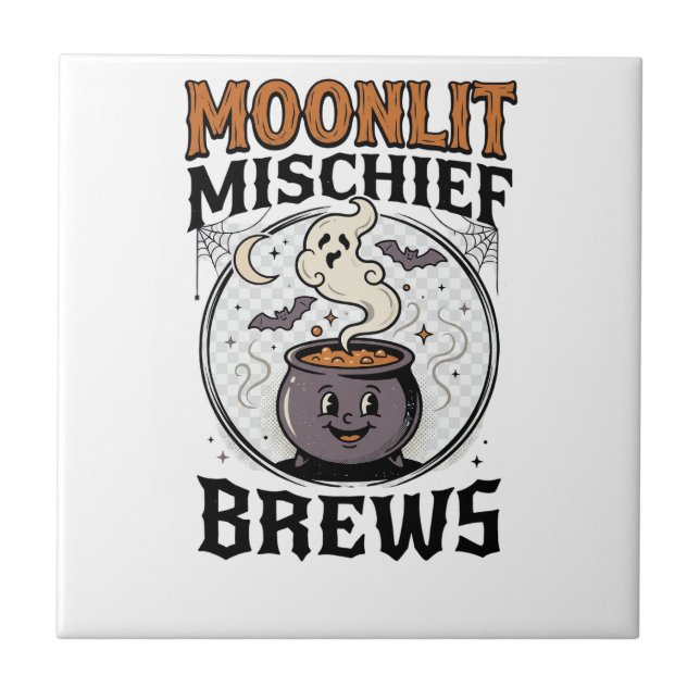 Halloween Witch Moon Mischief Ceramic Tile (Front)