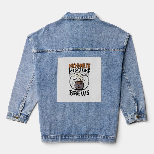 Halloween Witch Moon Mischief Denim Jacket (Back)
