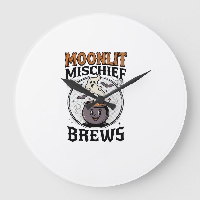 Halloween Witch Moon Mischief Large Clock (Front)