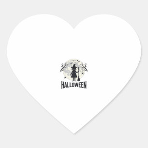 Halloween Witch Moon Vintage Engraving Design_1 Heart Sticker