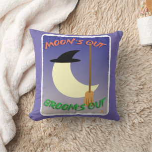 Halloween Witch Moons Out Brooms Slogan Cushion