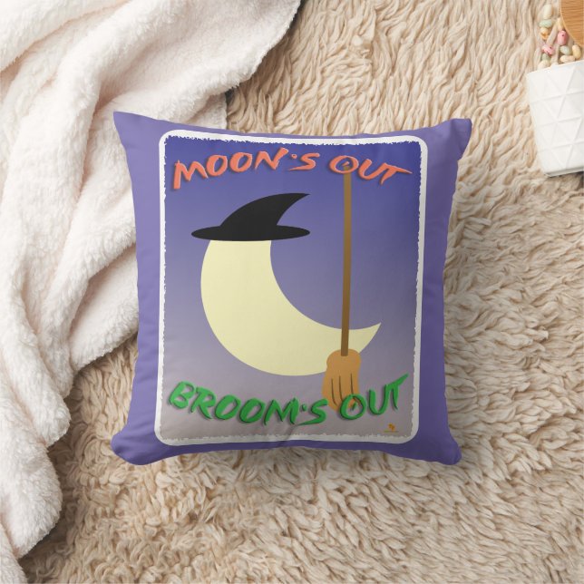 Halloween Witch Moons Out Brooms Slogan Cushion (Blanket)