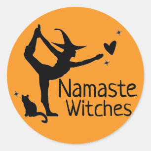 Halloween Witch Namaste Witches Yoga Black Orange Classic Round Sticker