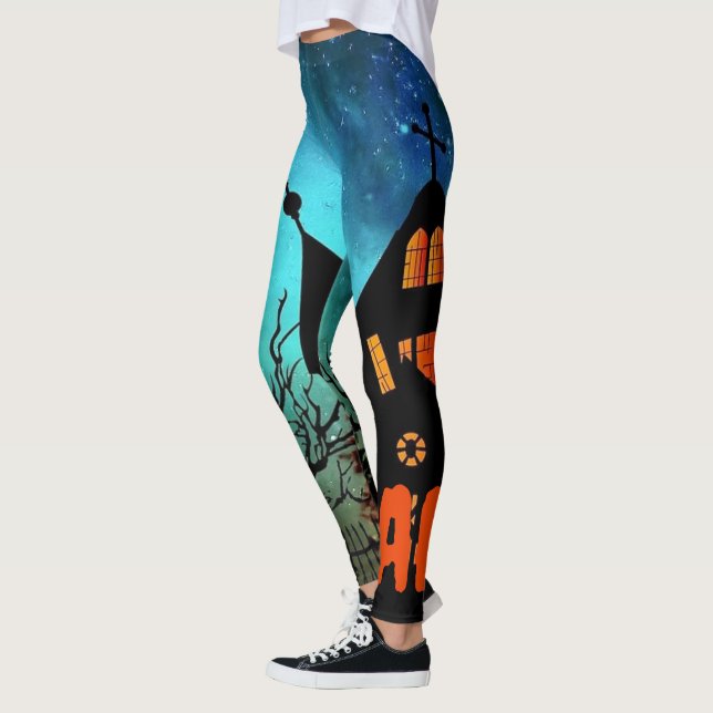 Halloween Witch Night Orange Monogram  Leggings (Left)