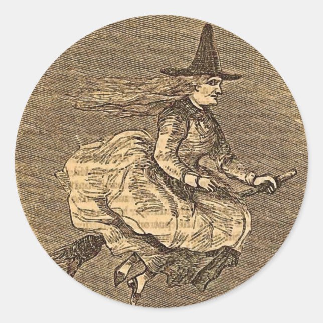 Halloween Witch on a Broom Classic Round Sticker (Front)