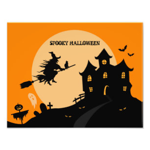 Halloween witch on a broom photo print