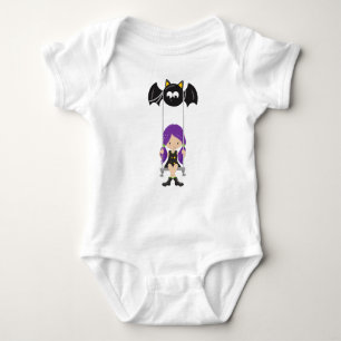 Halloween, Witch On A Swing, Bat, Trick Or Treat Baby Bodysuit