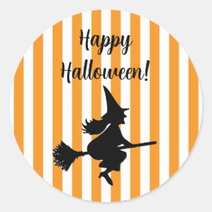 Halloween Witch on Broom Flying Classic Round Sticker