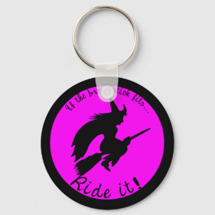 Halloween Witch on Broom Funny Key Fob Keychain
