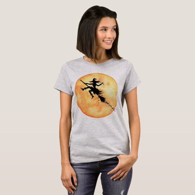 Halloween Witch on Broom T-Shirt (Front Full)