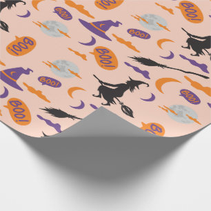 Halloween Witch on Broom Wrapping Paper with Boo