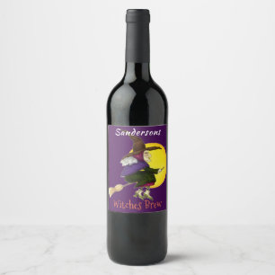 Halloween Witch on Broomstick Editable Wine Label