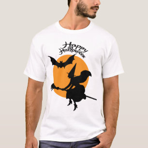 Halloween witch on broomstick with bat, witch T-Shirt