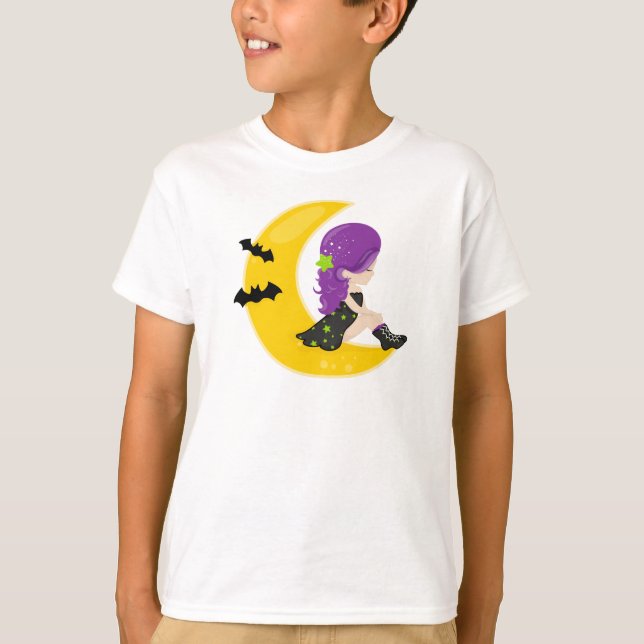 Halloween, Witch On The Moon, Bat, Trick Or Treat T-Shirt (Front)