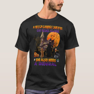 Halloween Witch On Wine And Bengal Cat Costume T-Shirt