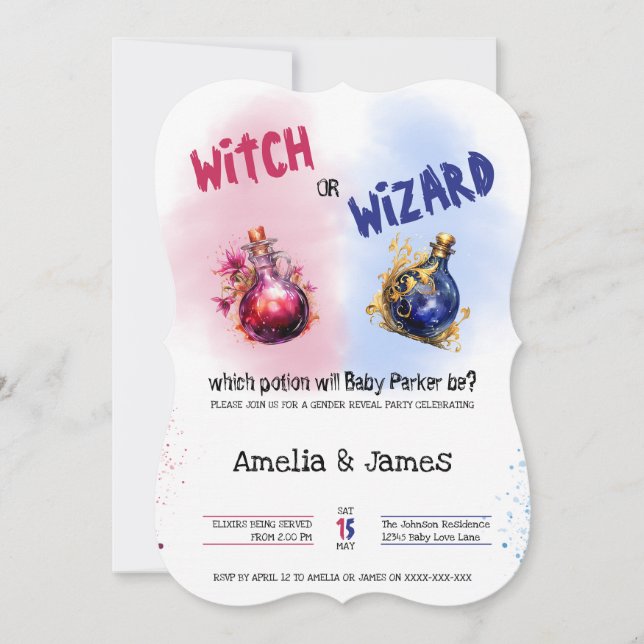 Halloween Witch or Wizard Gender Reveal Invitation (Front)