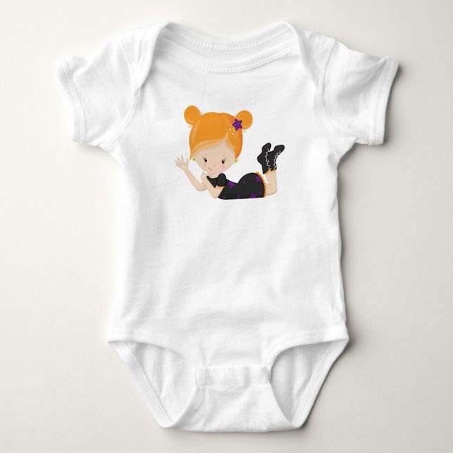 Halloween, Witch, Orange Hair, Trick Or Treat, Boo Baby Bodysuit (Front)