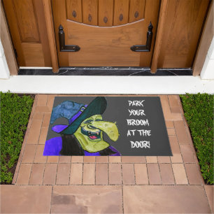 HALLOWEEN WITCH PARK YOUR BROOM DOORMAT