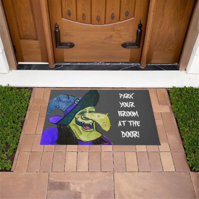 HALLOWEEN WITCH PARK YOUR BROOM   DOORMAT (Outdoor)