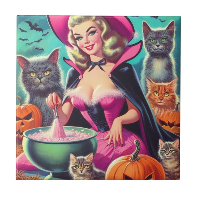 Halloween Witch Pin-up Ceramic Tile (Front)
