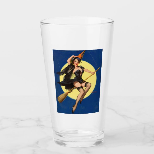 Halloween Witch Pin Up Girl Witch Glass (Front)