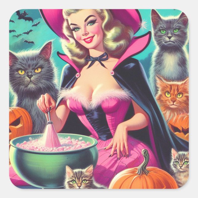 Halloween Witch Pin-up Square Sticker (Front)