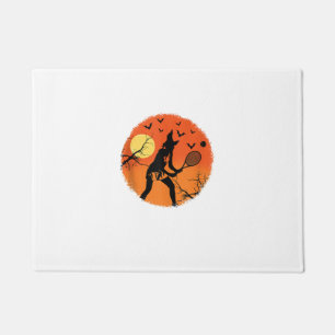 Halloween Witch Playing Tennis Sport Spooky Broom  Doormat