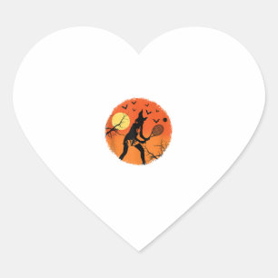 Halloween Witch Playing Tennis Sport Spooky Broom Heart Sticker