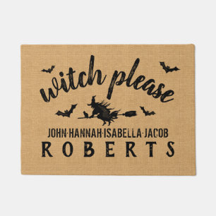 Halloween Witch Please Custom Rustic Burlap Doormat