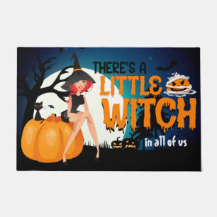 Halloween Witch Pumpkin Bats And Black Cat Doormat
