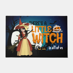 Halloween Witch Pumpkin Black Cat And Bats Doormat
