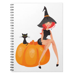 Halloween Witch Pumpkin & Black Cat Notebook