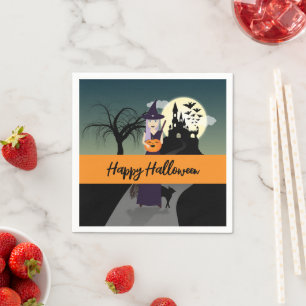 Halloween Witch Pumpkin Black cat Your text Napkin