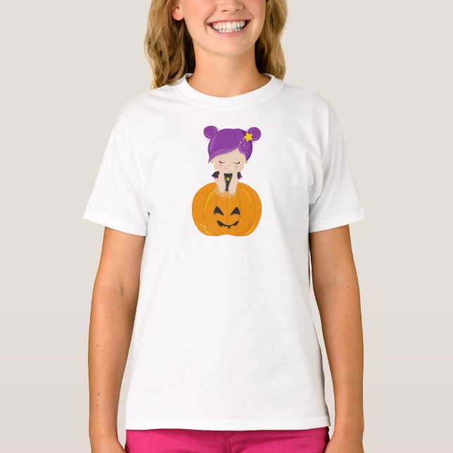 Halloween, Witch, Pumpkin, Boo, Trick Or Treat T-Shirt (Front)