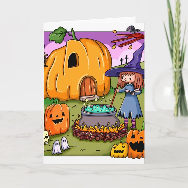 Halloween Witch Pumpkin House Card (Front)