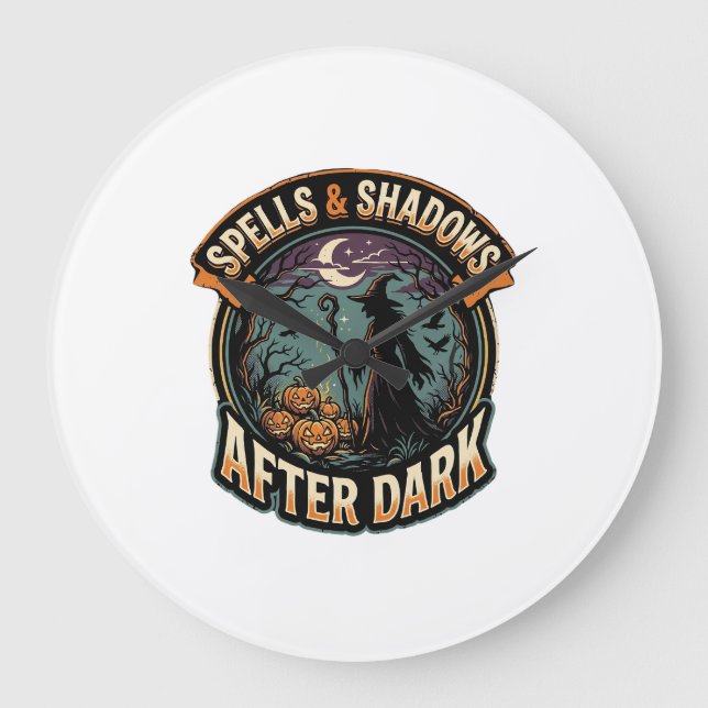 Halloween Witch Pumpkin Night Large Clock (Front)